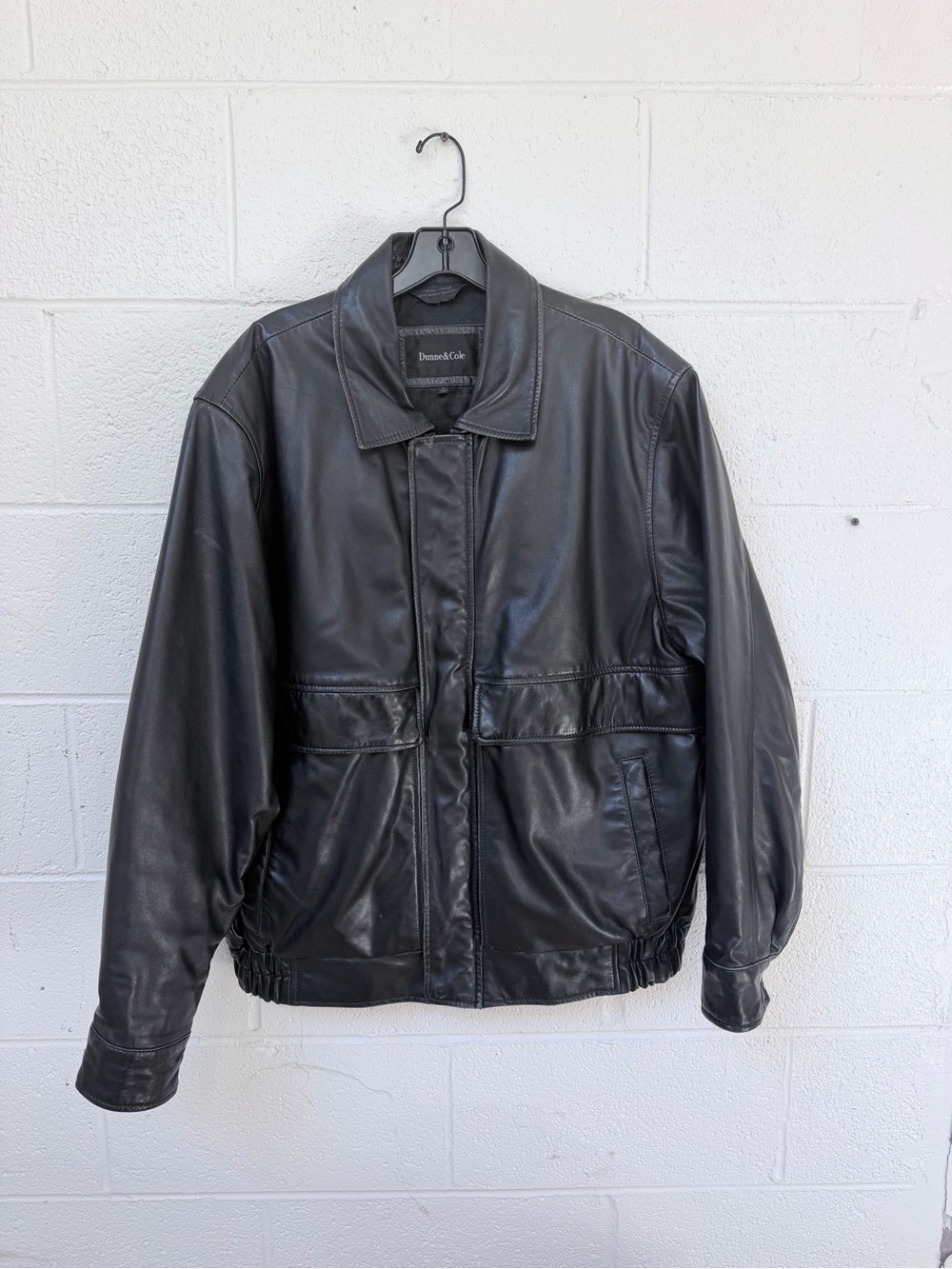 Vintage Black Leather Bomber Jacket